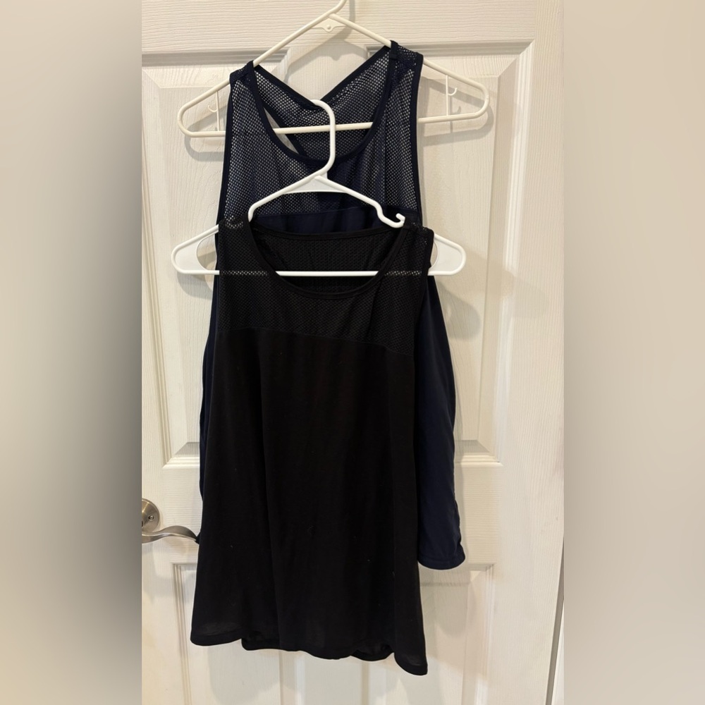 Athleta Black and Navy Blue‎ Mesh Racerback Tank Tops